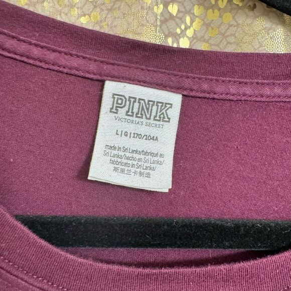 PINK Victorias Secret Maroon Rhinestone Glitter Campus Long Sleeve Top Large - Picture 4 of 8